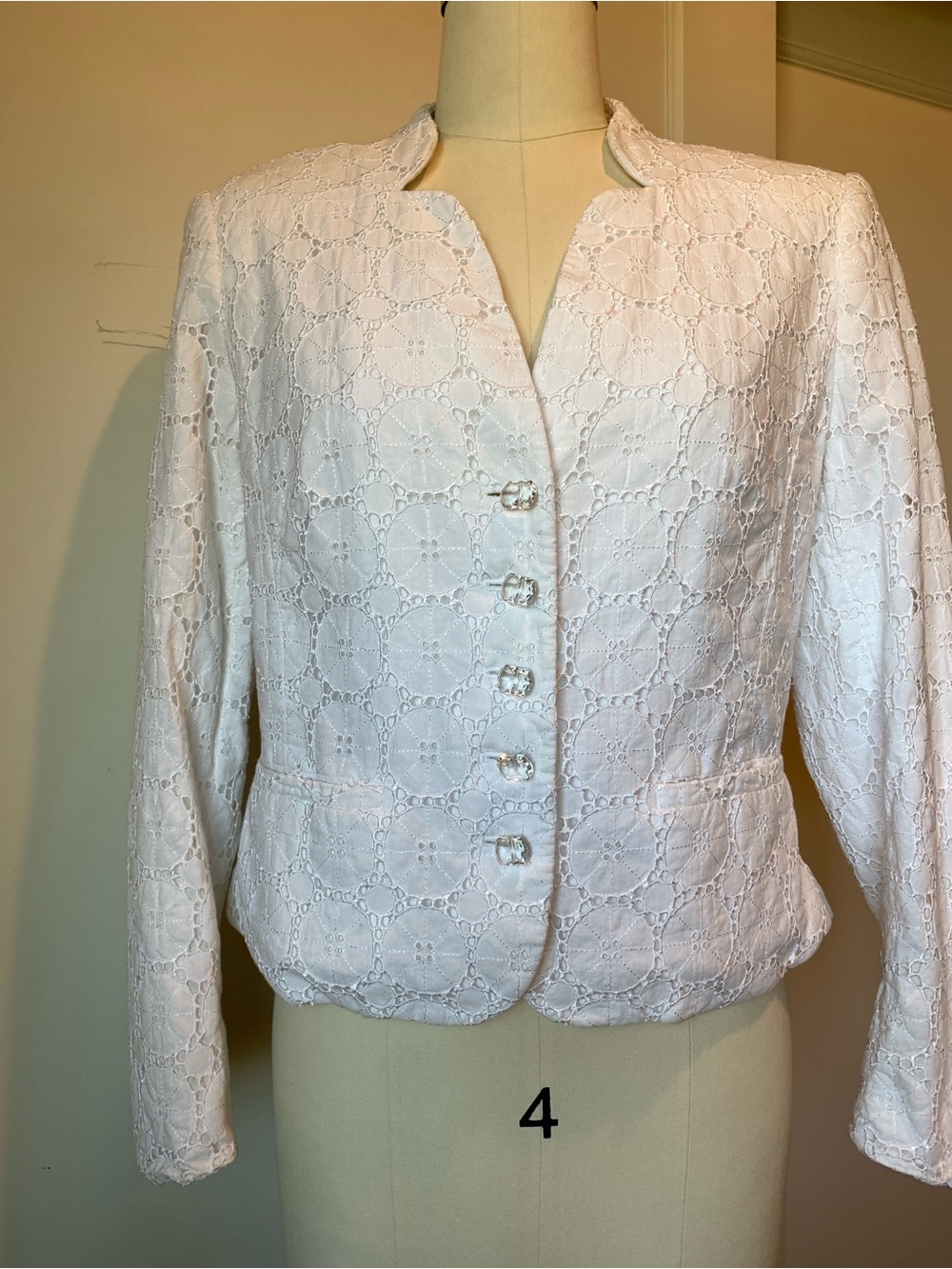 Talbots White Eyelet Button-Front Jacket - Picture 3 of 11